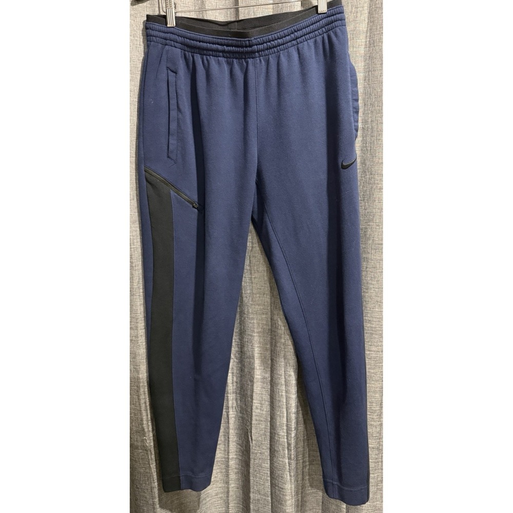 Nike Pants Men's L Tapered Joggers Blue Black Zip Pocket Drawstring double waist